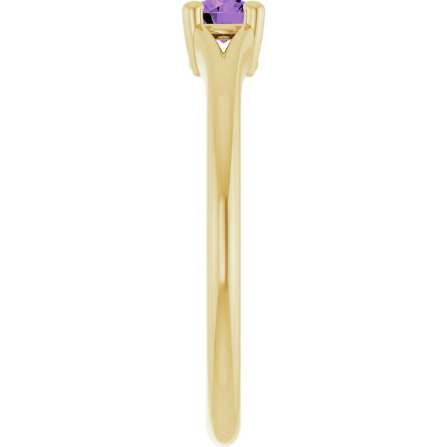 14K Gold Round Natural Amethyst Youth Solitaire Ring - Yellow Gold - view 4