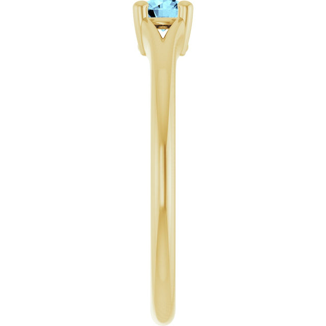 14K Gold Round Natural Aquamarine Youth Solitaire Ring - Yellow Gold - view 4