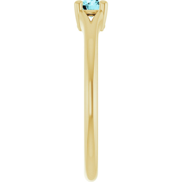 14K Gold Round Natural Blue Zircon Youth Solitaire Ring - Yellow Gold - view 4