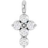 14K Gold Round Natural Diamond Accented Cross Necklace or Pendant – 11.5x6.1mm - White Gold