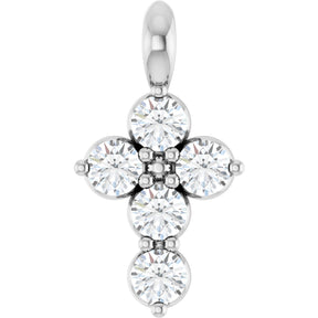 Platinum Round Natural White Sapphire Accented Cross Necklace or Pendant