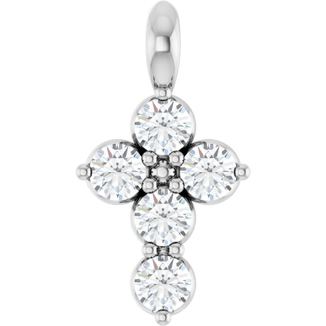 Platinum Round Natural White Sapphire Accented Cross Necklace or Pendant