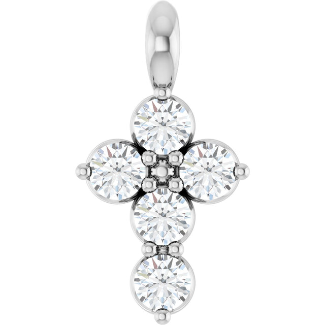 Platinum Round Natural White Sapphire Accented Cross Necklace or Pendant