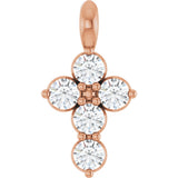 14K Gold Round Natural Diamond Accented Cross Necklace or Pendant – 11.5x6.1mm - Rose Gold