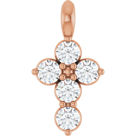 14K Gold Round Natural Diamond Accented Cross Necklace or Pendant – 11.5x6.1mm - Rose Gold