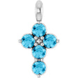 Platinum Round Natural Aquamarine Accented Cross Necklace or Pendant