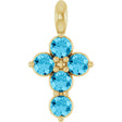 14K Gold Round Natural Aquamarine Accented Cross Necklace or Pendant - Yellow Gold
