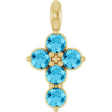 14K Gold Round Natural Aquamarine Accented Cross Necklace or Pendant - Yellow Gold