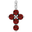 Platinum Round Natural Mozambique Garnet Accented Cross Necklace or Pendant
