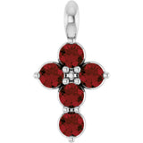 Platinum Round Natural Mozambique Garnet Accented Cross Necklace or Pendant