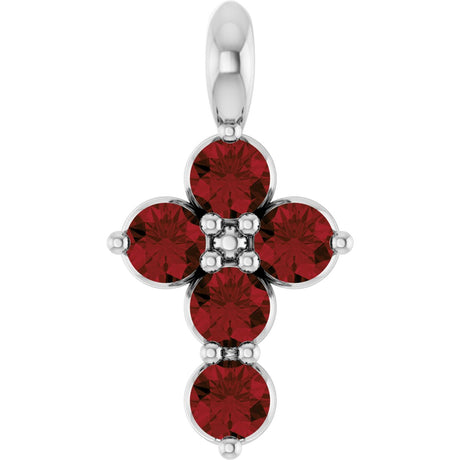 Platinum Round Natural Mozambique Garnet Accented Cross Necklace or Pendant