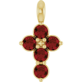 14K Gold Round Natural Mozambique Garnet Accented Cross Necklace or Pendant - Yellow Gold