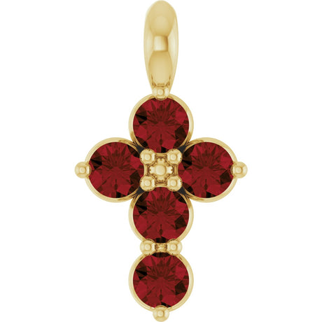 14K Gold Round Natural Mozambique Garnet Accented Cross Necklace or Pendant - Yellow Gold