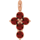 14K Gold Round Natural Mozambique Garnet Accented Cross Necklace or Pendant - Rose Gold