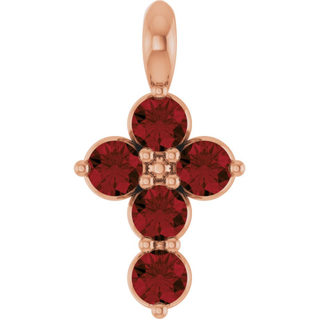 14K Gold Round Natural Mozambique Garnet Accented Cross Necklace or Pendant - Rose Gold