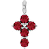 Platinum Round Natural Ruby Accented Cross Necklace or Pendant