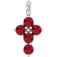 Platinum Round Lab-Grown Ruby Accented Cross Necklace or Pendant