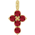 14K Gold Round Lab-Grown Ruby Accented Cross Necklace or Pendant - Yellow Gold