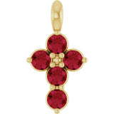 14K Gold Round Lab-Grown Ruby Accented Cross Necklace or Pendant - Yellow Gold