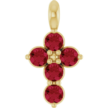 14K Gold Round Natural Ruby Accented Cross Necklace or Pendant - Yellow Gold