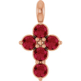 14K Gold Round Natural Ruby Accented Cross Necklace or Pendant - Rose Gold