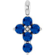 Platinum Round Lab-Grown Blue Sapphire Accented Cross Necklace or Pendant