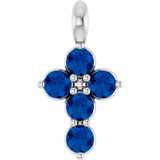 14K Gold Round Natural Blue Sapphire Accented Cross Necklace or Pendant - White Gold