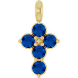 14K Gold Round Lab-Grown Blue Sapphire Accented Cross Necklace or Pendant - Yellow Gold
