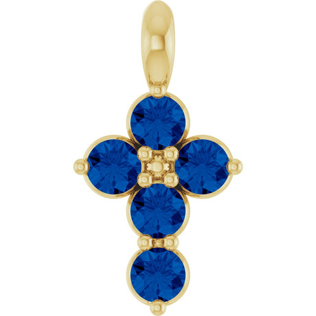14K Gold Round Natural Blue Sapphire Accented Cross Necklace or Pendant - Yellow Gold