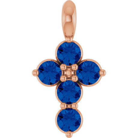 14K Gold Round Natural Blue Sapphire Accented Cross Necklace or Pendant - Rose Gold