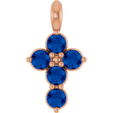 14K Gold Round Lab-Grown Blue Sapphire Accented Cross Necklace or Pendant - Rose Gold