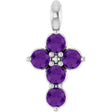 Platinum Round Natural Amethyst Accented Cross Necklace or Pendant