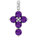 Platinum Round Natural Amethyst Accented Cross Necklace or Pendant