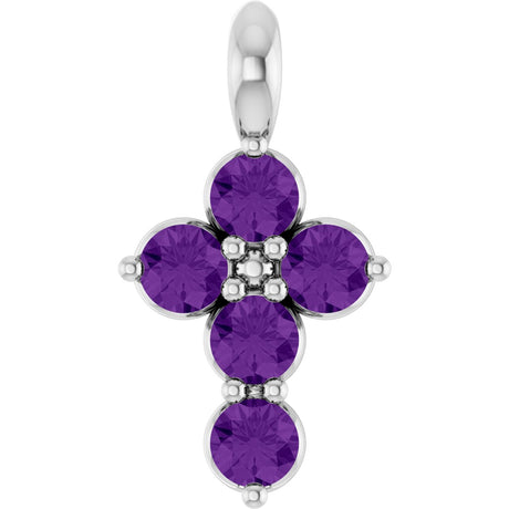 Platinum Round Natural Amethyst Accented Cross Necklace or Pendant