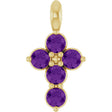 14K Gold Round Natural Amethyst Accented Cross Necklace or Pendant - Yellow Gold