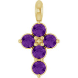 14K Gold Round Natural Amethyst Accented Cross Necklace or Pendant - Yellow Gold