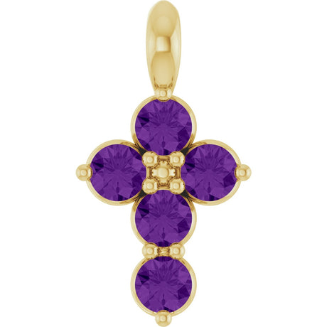 14K Gold Round Natural Amethyst Accented Cross Necklace or Pendant - Yellow Gold