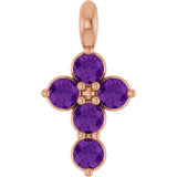 14K Gold Round Natural Amethyst Accented Cross Necklace or Pendant - Rose Gold