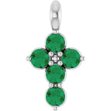 Platinum Round Lab-Grown Emerald Accented Cross Necklace or Pendant