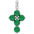 Platinum Round Natural Emerald Accented Cross Necklace or Pendant