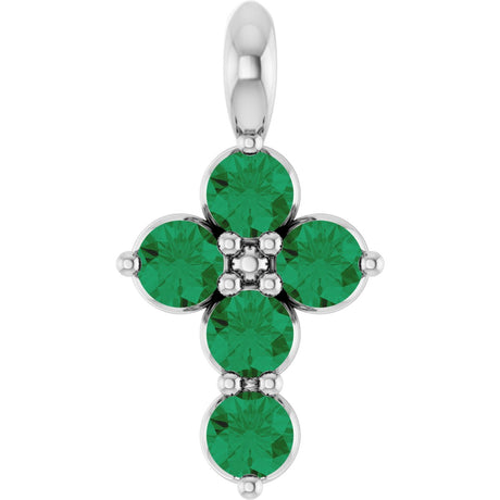 Platinum Round Natural Emerald Accented Cross Necklace or Pendant