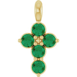 14K Gold Round Natural Emerald Accented Cross Necklace or Pendant - Yellow Gold