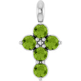 14K Gold Round Natural Peridot Accented Cross Necklace or Pendant - White Gold