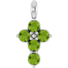 14K Gold Round Natural Peridot Accented Cross Necklace or Pendant - White Gold