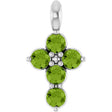 Platinum Round Natural Peridot Accented Cross Necklace or Pendant