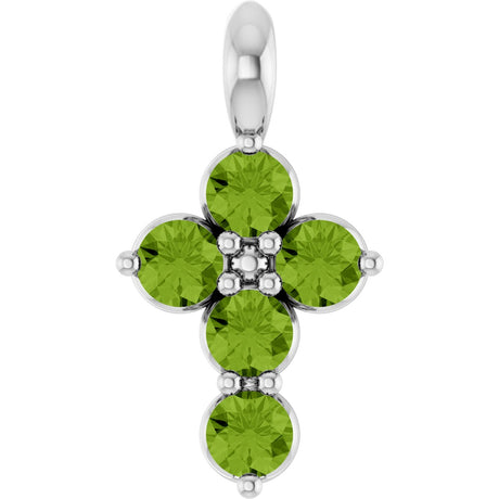 Platinum Round Natural Peridot Accented Cross Necklace or Pendant