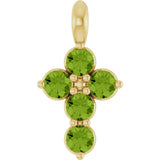 14K Gold Round Natural Peridot Accented Cross Necklace or Pendant - Yellow Gold