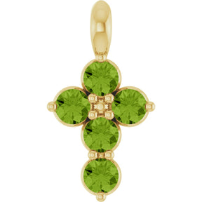 14K Gold Round Natural Peridot Accented Cross Necklace or Pendant - Yellow Gold