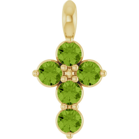 14K Gold Round Natural Peridot Accented Cross Necklace or Pendant - Yellow Gold