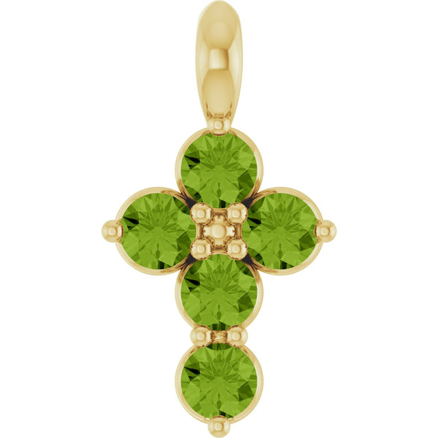 14K Gold Round Natural Peridot Accented Cross Necklace or Pendant - Yellow Gold